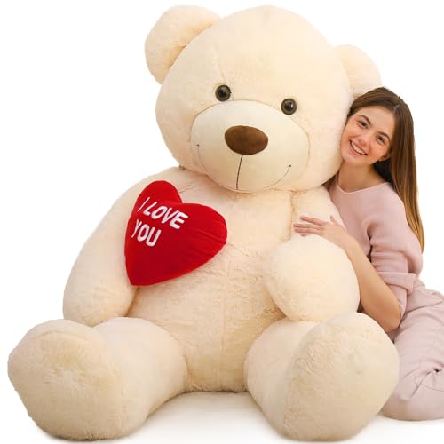 MorisMos I Love You Ours en Peluche Geant avec Cœur, 1m83 XXXL Nounours Beige Geante Kawaii Douce Câlin, Mignonne Cadeau Noel pour Femme Filles Petite Amie Maman Anniversaire Fête Decoration – Image 7