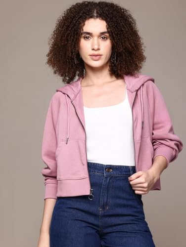 Image of Rabboni Women's Crop Fleece Hoodie Jacket | Full Sleeve Zip-Up Hooded Sweatshirt for Women & Girls | Soft Warm Casual Winter Wear Crop Hoodie
