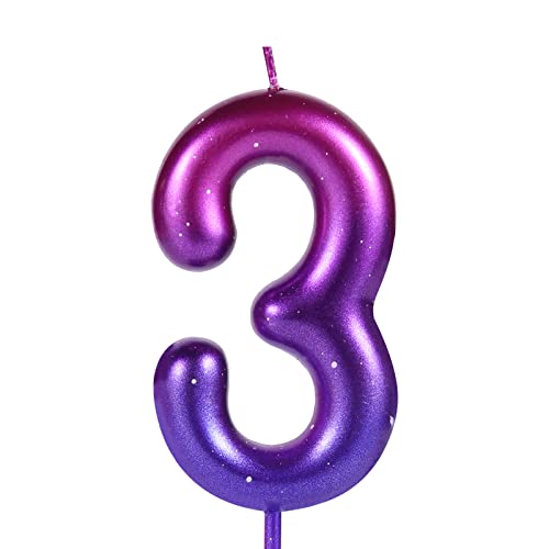 Luter 2.36 Inches Purple and Blue Number Candle, Numeral Birthday Candles Galaxy Gradient Candles Wax Cake Toppers Decorations for Mermaid Themed Party Birthday Wedding Anniversary (3)