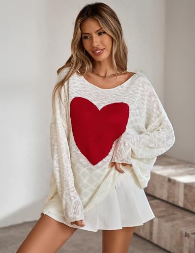 Image of BreathSunny Womens Oversized Cute Valentines Sweater Spring 2026 Heart Knit Lightweight Long Sleeve Pullover Sweaters