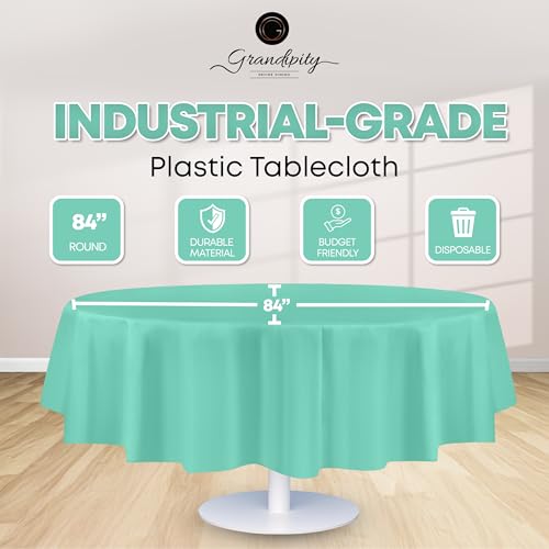 Image of Grandipity 24 Pack Premium Disposable Plastic Tablecloth 84 inch Inch Decorative Round Table Cover - Aqua