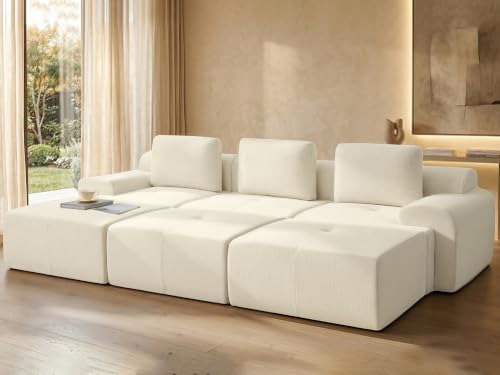 Image of 122 inch Oversized Boneless Couch, Comfort Cloud Sectional Couches for Living Room, Modular Sofa High Back & Extra Deep Seat, No Assembly, Soft Chenille Fabric (Warm White, 122 inch-(3+3))