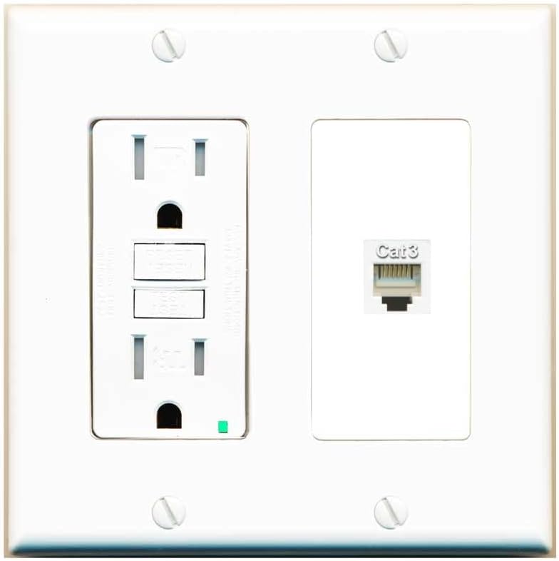 RiteAV Phone Wall Plate - 1 Port RJ11-RJ12 Telephone Jack Cover Faceplate - GFCI Outlet [Screwless White]