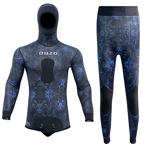 C-STREAM Men Spearfishing Wetsuit Neoprene 3mm 1.5mm Camouflage Diving Suit 2pcs Set for Freediving, Snorkeling,Scuba Dive (Camo Blue, Large, 1.5, 1.5, Millimeters)