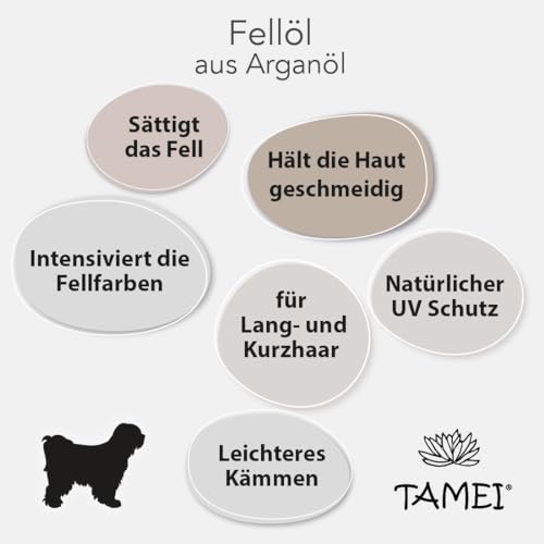 Tamei Bio Fellöl Argan für Hunde bei trockener Haut und trockenem Fell - 100ml - bringt Glanz sättigt kurzes und langes Fell - vegan