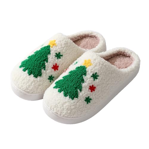 Unisex Weihnachtshausschuhe, Niedliche kuschelig warme weiche Schlupfpantoffeln für Kinder für drinnen & draußen (Grüner-Baum, Erwachsene, 39, Numerisch (von/bis), EU Schuhgrößensystem, 40, M)
