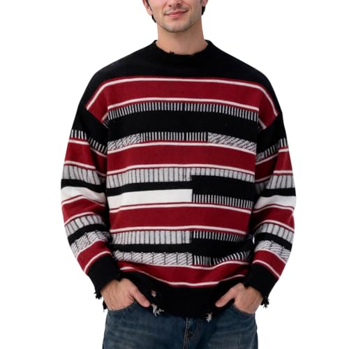 Pull laine homme motif tricot vintage col V élégant grande taille