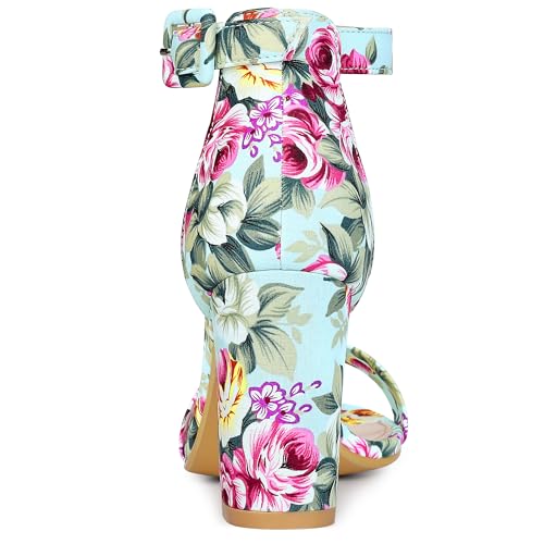 Image of Allegra K Women's Floral Print Open Toe Block High Heels Summer Sandals