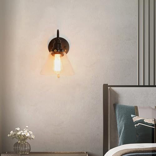 Vintage Industrial Style Glass Wall Sconce with Zipper Switch for Bedroom Living Room Staircase Restaurant Long Curved Tube Design