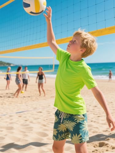 Image of Boys Neon Shirts Dry Fit Athletic T Shirts UPF 50+ Performance Cooling Shirt Short Sleeve Rash Guard Kids Top for Boys Girls