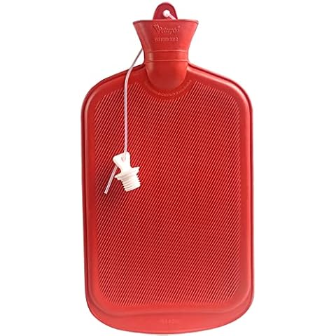 Peterpan Oversized Rubber Hot Water Bottle with Fleece Cover and Silicone Lanyard, XXX-Large, BPA & PVC Free, 3-Liter Capacity, for Pain Relief and Warmth, Red Cover