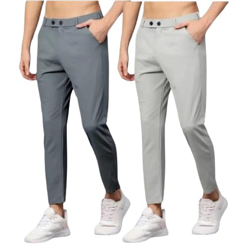 Image of Men's Slim Fit Casual Trousers Combo Pack of 2 | Stretchable Formal Pants for Men | Mid Rise Smart Office & Casual Wear Ankle Length Trouser