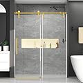 Chabatree Shower Door 60" W x 76" H Frameless Sliding Shower Door,Frameless Shower Door with Sealing Strip and Waterproof Handle,5/16"(8mm) Clear Tempered Glass,Stainless Steel Hardware,Golden