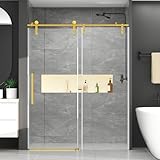 Chabatree Shower Door 60' W x 76' H Frameless Sliding Shower Door,Frameless Shower Door with Sealing Strip and Waterproof Handle,5/16'(8mm) Clear Tempered Glass,Stainless Steel Hardware,Golden
