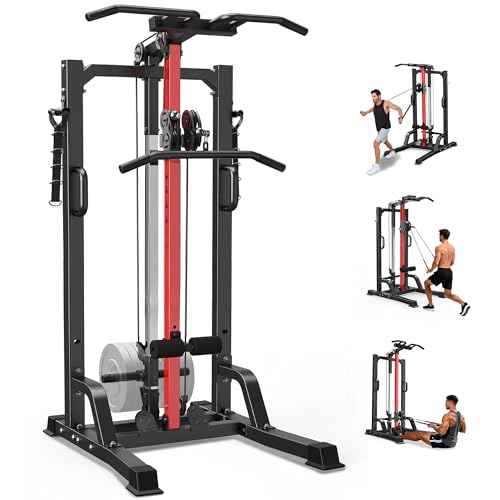 Pooboo Power Tower Dip Station Pull Up Bar for Fitness Home Gym Workout,Multi-Function Adjustable Height Fitness Strength Training Exercise Equipment,with Supine Board (Black)