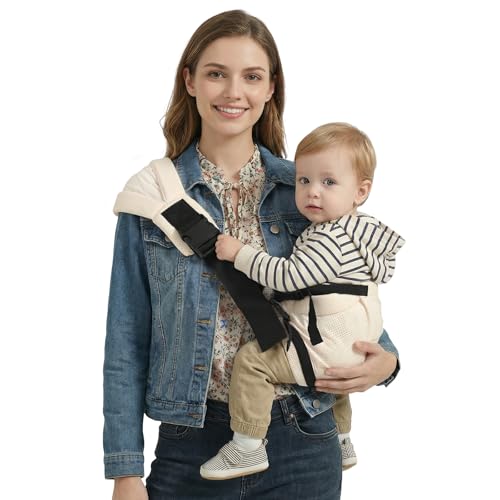 Image of Shiaon Baby Sling Carrier Newborn to Toddler, Adjustable Toddler Carrier Sling Baby Carrier Toddlers Sling Carriers Hip Carriers for 7-40lbs, Beige Mesh
