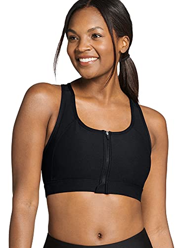 Jockey Women's Zip Front High Impact Racerback Sports Bra, Deep Black, X-Large