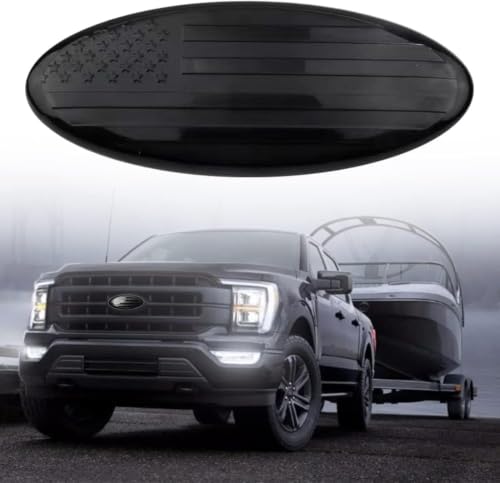 Image of Front Grille Rear Tailgate Skull Emblem - 9 inch Oval Badge Name Plate Fit for 2004-2014 F150, 2005-2007 F250 F350, 11-16 Explorer, 11-14 Edge, 06-11 Range, 07-14 Expedition(Black-Flag)