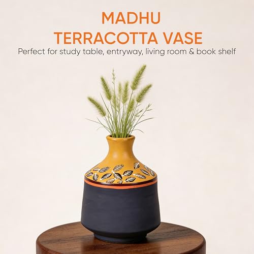 Image of Aakriti Art Creations Midnight Sunflower Terracotta Cone Vase (5x5x6) | Handmade Floral Art Decorative Vase | Matte Finish Blue Flower Vase for Living Room Decor, Table Decor, Shelf Decor & Gifting