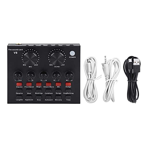 Pilarmuture V8 Sound Card, Audio Audio Sound Card, Adapter Live Broadcast Ktv Sound Card for Double Cell Phone for Live Ktv Voice Chat, External Sound Card for Phone Computer(Color:Black), 22358870