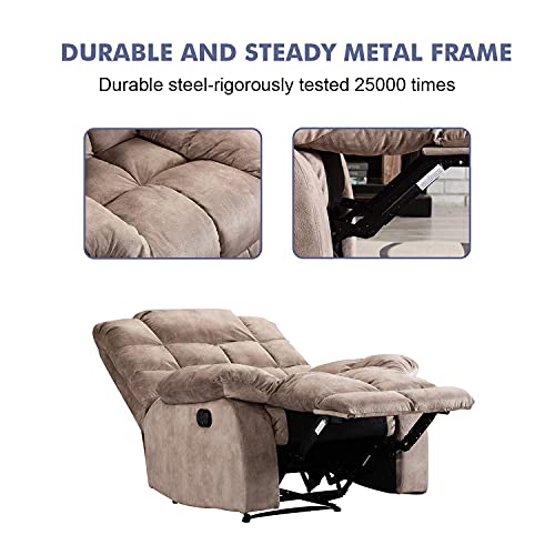 Anjhome Single Recliner Chairs For Living Room Overstuffed Breathable Fabric Reclining Chair Manual Sofas (Apricot) #TOP4