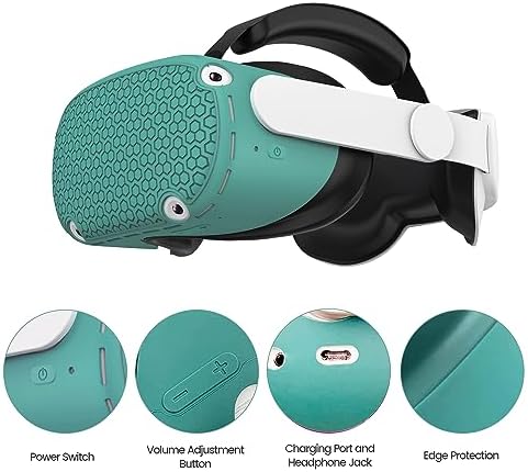 Protective Cover for Oculus/Meta Quest 2 Accessories, Silicone Controllers Grip Cover Protector, Soft Shell Skin with Face Cover and Lens Cover by Gwyoneaon (Green) — view 3