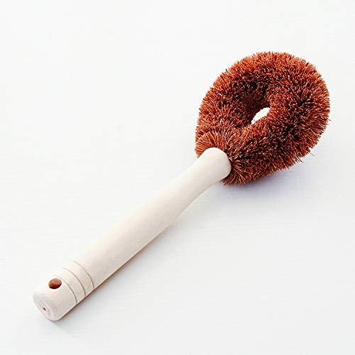 Arestech Coconut-Fiber Kitchen Wok Pan Pot Cleaning Whisk Brush With Long Wooden Handle 8.26 inch (1pc) - Thumbnail 2