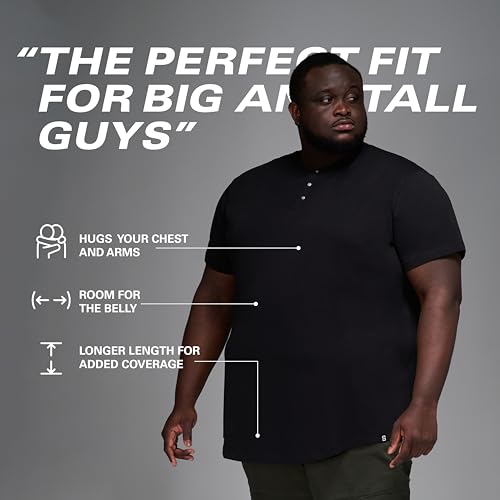 STRONGSIZE Men's Big & Tall Henley T-Shirt – Premium Stretch Cotton Shirt with Metal Snap Buttons2
