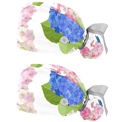 Chapeaux de Travail Respirantes JDEZ Lot de 2 Casquettes Fleurs d'hortensia Rose pour Hommes Femmes