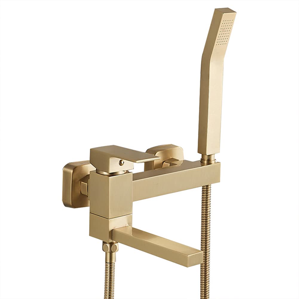 Grifo de bañera cepillado D montado en la pared con ducha de mano, grifo mezclador de latón monomando de 150 cm, manguera y soporte para baño