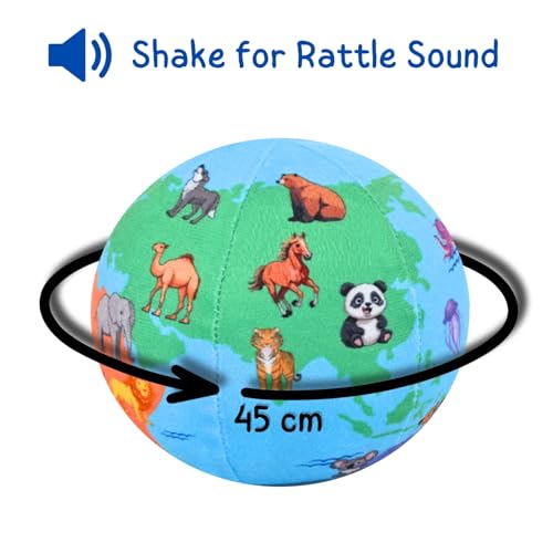 Image of Seraphina Soft Plush Ball for Babies - Toy Baby Ball with Rattle Sound, World Map & Animal Sensory Educational Toy for Infants & Toddlers, Learning Globe Ball for Early Development, Newborn Baby Gift