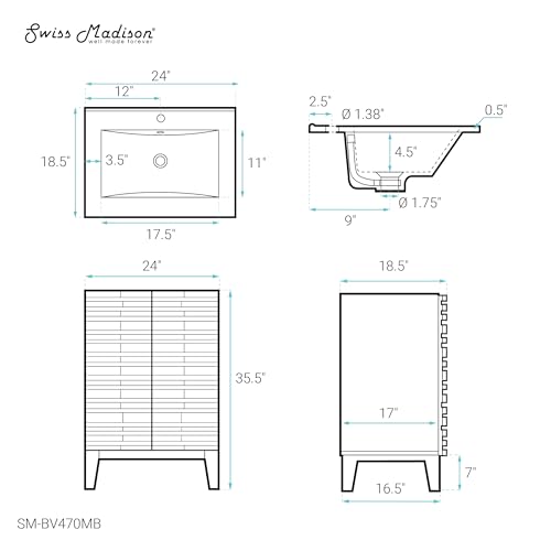 Image of Swiss Madison Cascade 24 in. Natural Oak Bathroom Vanity with Black Ceramic Sink Top