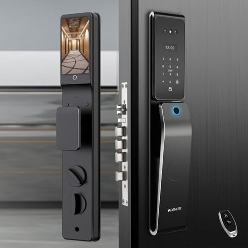 Image of Denler FLv8 9-in-1 Smart Door Lock | Alexa Voice Unlock | 3D Face ID | RF Remote | Fingerprint | IP65 Waterproof | Wi-Fi App | Card | PIN | Key | 3 Year Warranty (Black Matt Heavy)