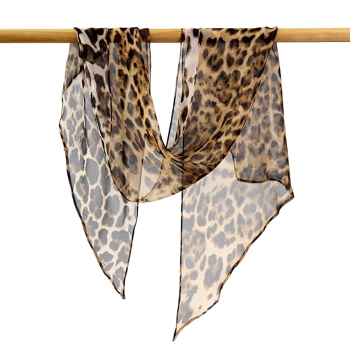 JERLA Women 100% Mulberry silk Scarf Long Large Lightweight Scarves Fashion Women Soft polka dot Print Neckerchief (Leopard print Brown)