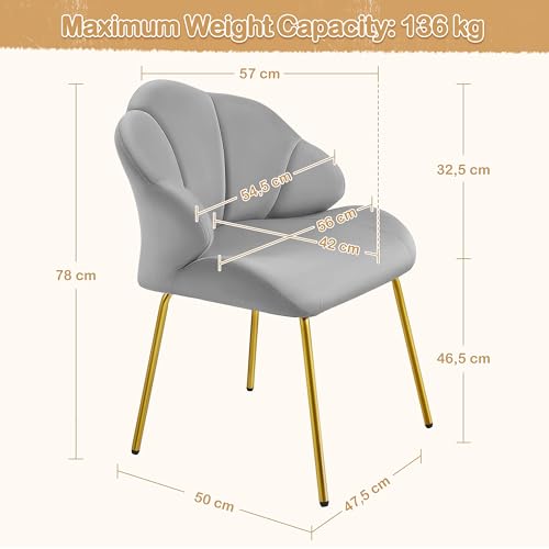 Yaheetech Poltrona in Velluto Moderno Poltrocina con Schienale a Forma di Conchiglia Sedia Imbottita da Lettura per Soggiorno Camera da Letto Ufficio Sedia Laterale da Salotto Shell Grigio Chiaro - Immagine 2