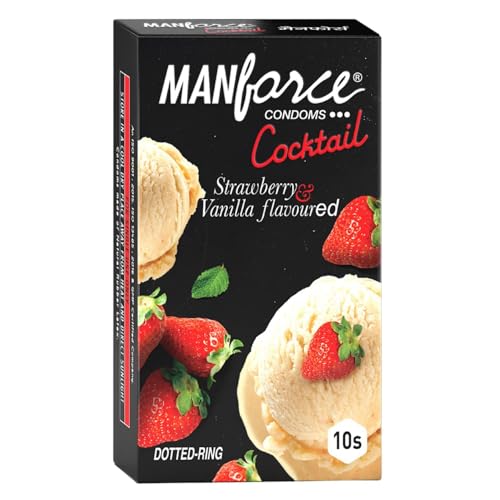 Manforce Cocktail Strawberry & Vanilla Flavoured Condoms for Men with Dotted Rings| Double the Fun with Double Flavour| Extra Dotted for Her Extra Stimulation| India’s No. 1* Condom Brand| Lubricated Latex Condoms| 10 pcs