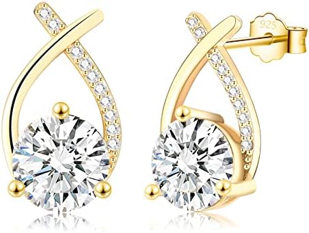EPIRORA Sterling Silver Earrings for Women Girls, Hypoallergenic 18K Gold Plated Cubic Zirconia Stud Earrings Wedding Jewellery Gifts