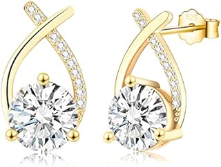 EPIRORA Sterling Silver Earrings for Women Girls, Hypoallergenic 18K Gold Plated Cubic Zirconia Stud Earrings Wedding Jewellery Gifts