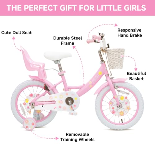 Image of Bixike Girls Bike with Basket, Princess Bicycle for Ages 2-12