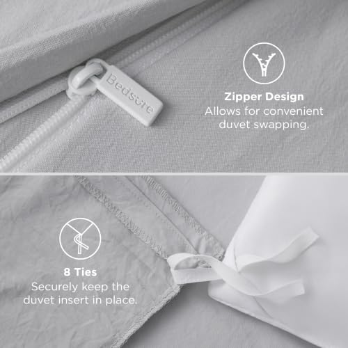 Image of Bedsure Prewashed Twin Duvet Cover, Cotton-Like Bedding Set, Light Grey | Ultra Soft, Relaxed Texture, Twin XL Breathable Comfort, Hidden Zipper, 8 Corner Ties, Easy Care, OEKO-TEX, Year-Round Use
