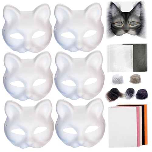 Masque Therian chat avec bande de laine pour peinture DIY et déguisement Halloween
