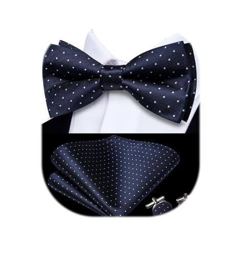 Image of Dubulle Mens Paisley Striped Bowtie Set Pre-tied Bowtie for Men and Pocket Square Set Wedding Business
