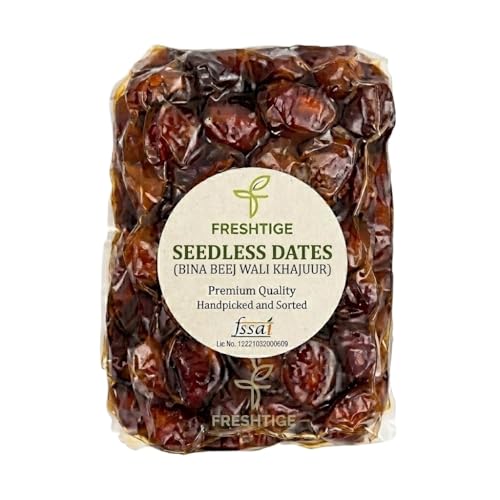 Image of Freshtige Premium Dates| Pin Khajur Arabian Datess, Datees Dry Fruit| Vaccume Packed (1 kg Seedless Dates (Bina Beej Wali Khajoor) (1kg))