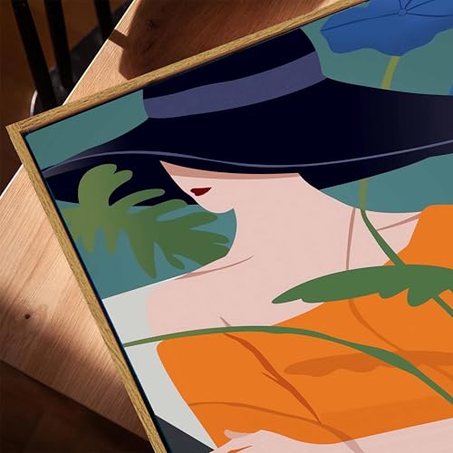 Image of Modern Woman Portrait Framed Canvas Painting For Living Room | Tropical Abstract Fashion Wall Art For Livingroom Wall Decor, Home Decor, Bedroom, Hallway's, Office, Hotel - 43x58 cm