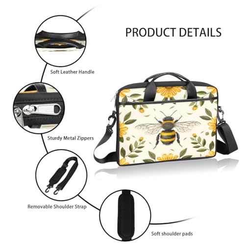 Laptop Shoulder Bag for Men Women Yellow Floral Bee Slim Briefcase Messenger Bag Waterproof 15.6 Inch Laptop Bag Carrying Case Fit 14-15.6 Inch Notebook Computer Tablet4