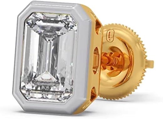Lucira Jewelry Emerald Cut Solitaire Single Ear Men's Stud | IGI Certified Diamond | Lab Grown Diamond | BIS Hallmark 14K ...