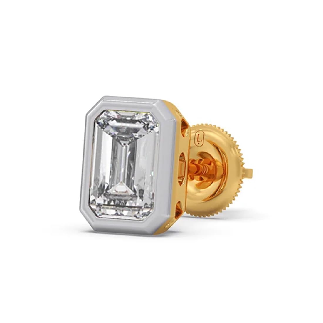 Emerald Cut Solitaire Single Ear Men's Stud | IGI Certified Diamond | Lab Grown Diamond | BIS Hallmark 14K Yellow Gold | Screw Back
