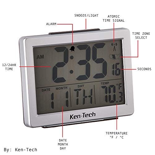 Sonnet Ken-Tech T-4652 Atomic Radio Controlled LCD A larm Clock, 1.5-Inch, Black Blue Light - Image 5