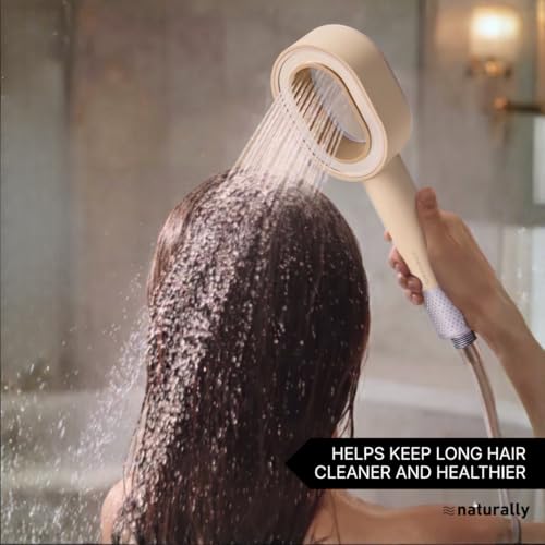 Image of Naturally Mooi Filtered Handheld Shower (Beige) | Hard Water Filter for Bathroom | Chlorine Removal | Soft Water for Hair & Skin | 3-Stage Filtration | Screw-On Installation | Enhanced Pressure