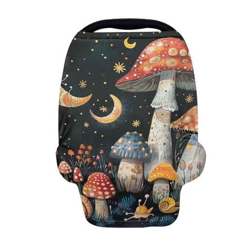 Image of Youngerbaby Mushroom Baby Car Seat Covers Nursing Cover Breastfeeding Soft Infant Carseat Canopy,Stretchy Breathable Cover for Stroller High Chair Shopping Cart Canopies